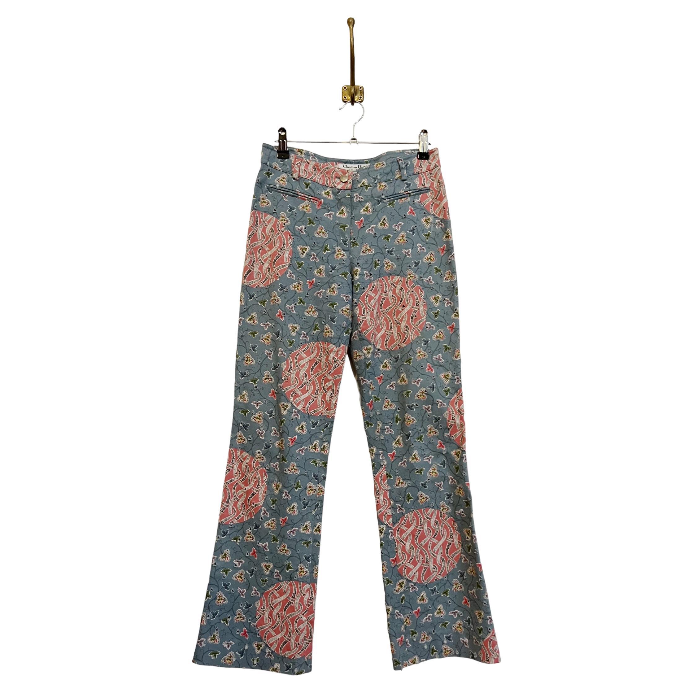 Vintage Y2k Low Rise Christian Dior by Galliano Floral Blossom pattern Jeans For Sale