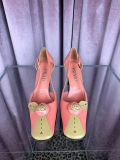 Vintage Y2K Prada Peach and Camel Leather Rosette Kitten Heel Pumps