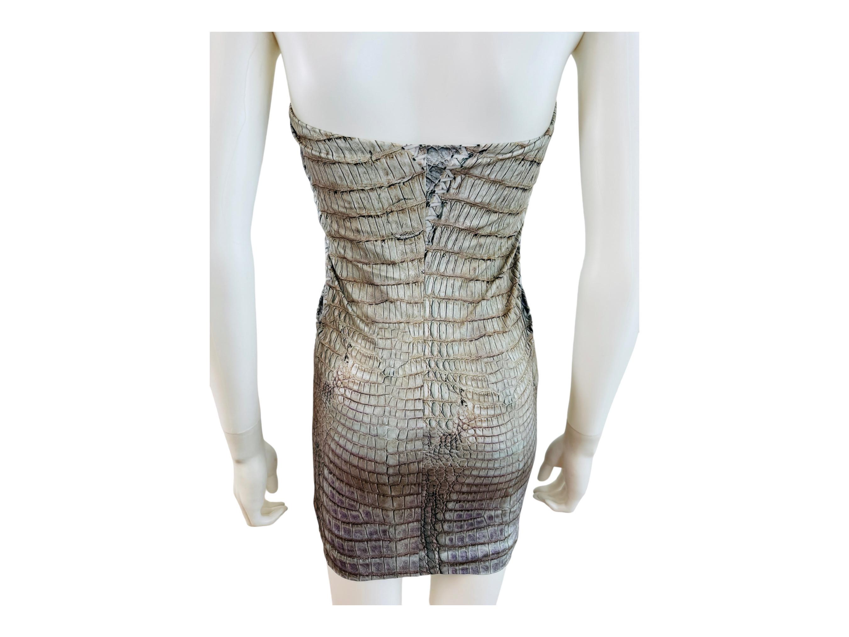 Vintage Y2k S/S 2011 Roberto Cavalli Crocodile Croc Reptile Animal Mini Dress For Sale 6