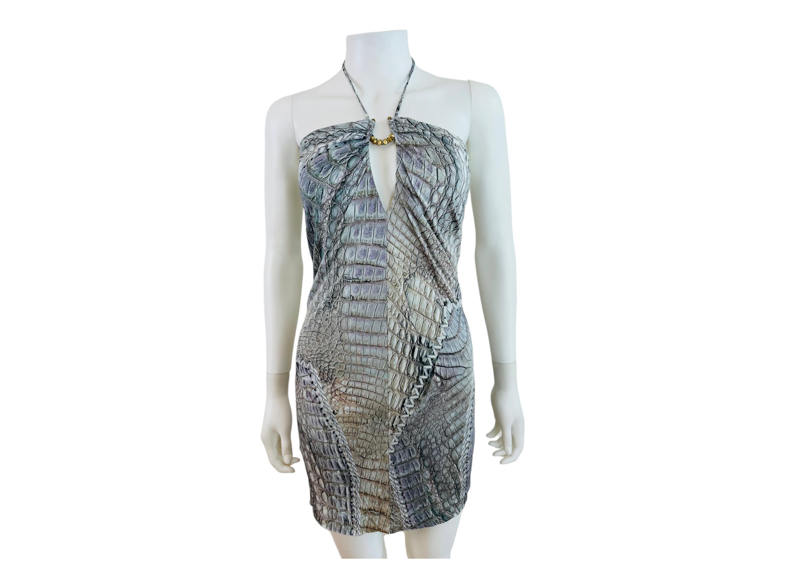 Gray Vintage Y2k S/S 2011 Roberto Cavalli Crocodile Croc Reptile Animal Mini Dress For Sale