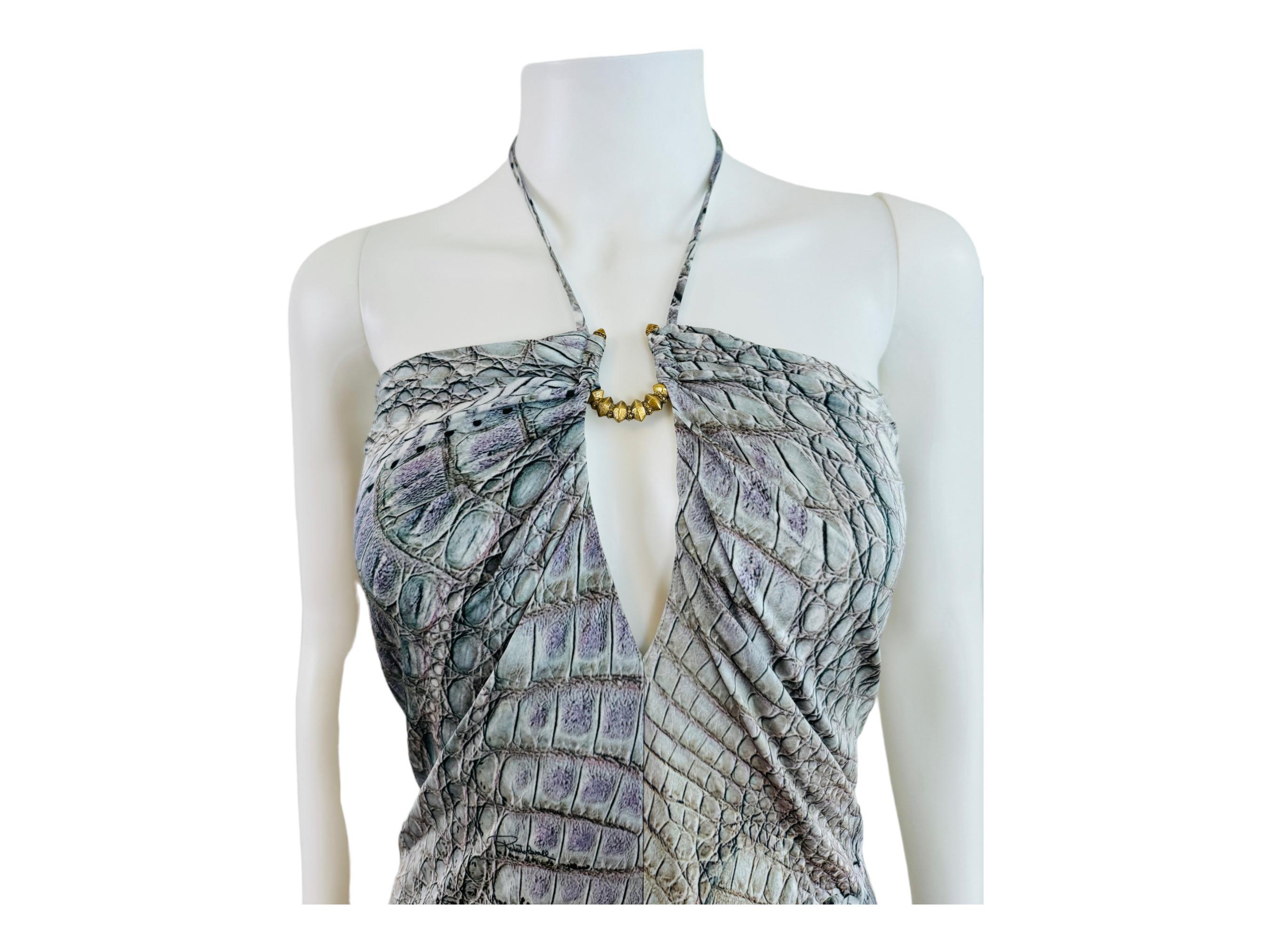 Vintage Y2k S/S 2011 Roberto Cavalli Crocodile Croc Reptile Animal Mini Dress In Excellent Condition For Sale In Denver, CO