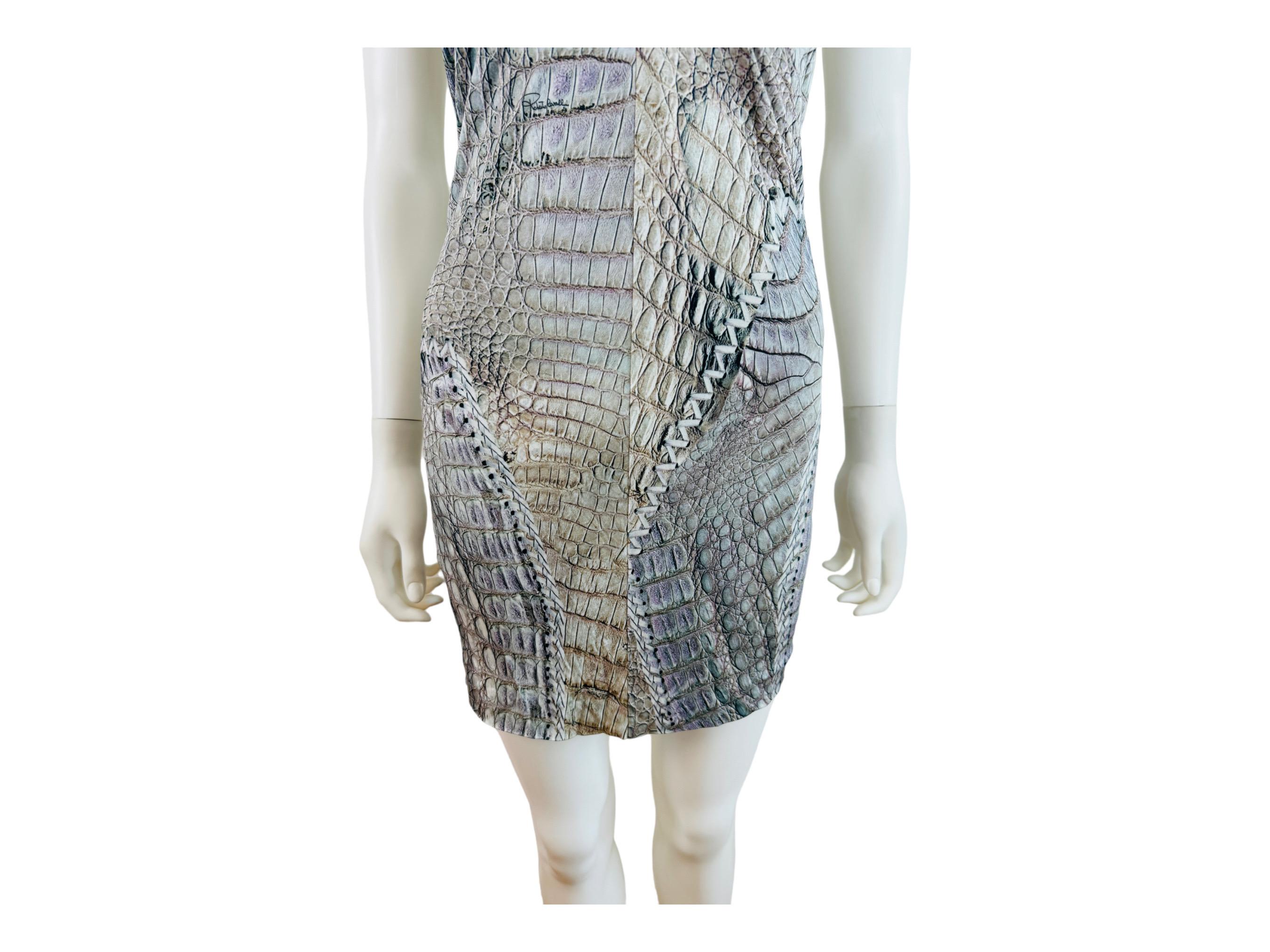 Women's Vintage Y2k S/S 2011 Roberto Cavalli Crocodile Croc Reptile Animal Mini Dress For Sale