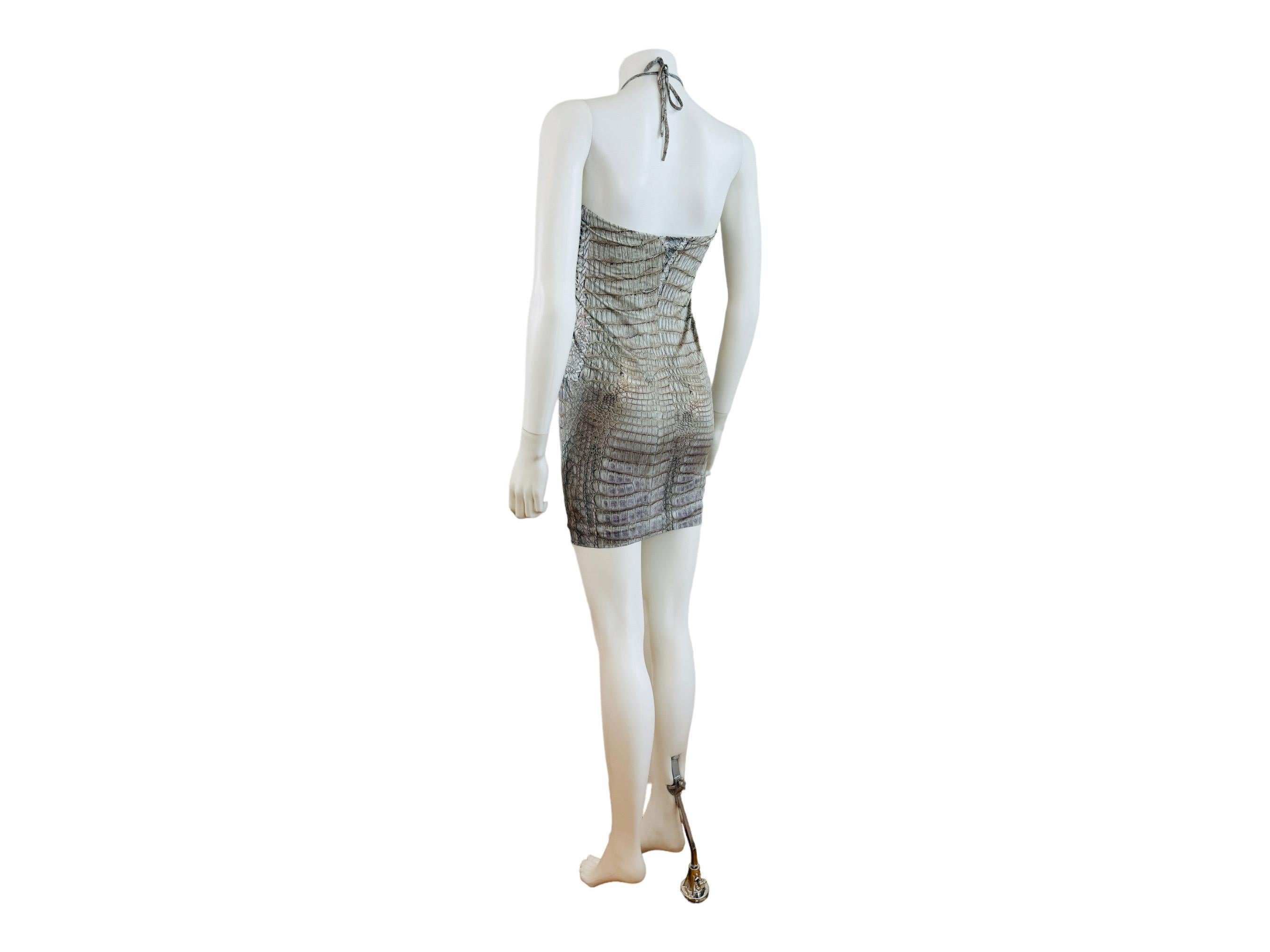 Vintage Y2k S/S 2011 Roberto Cavalli Crocodile Croc Reptile Animal Mini Dress For Sale 2
