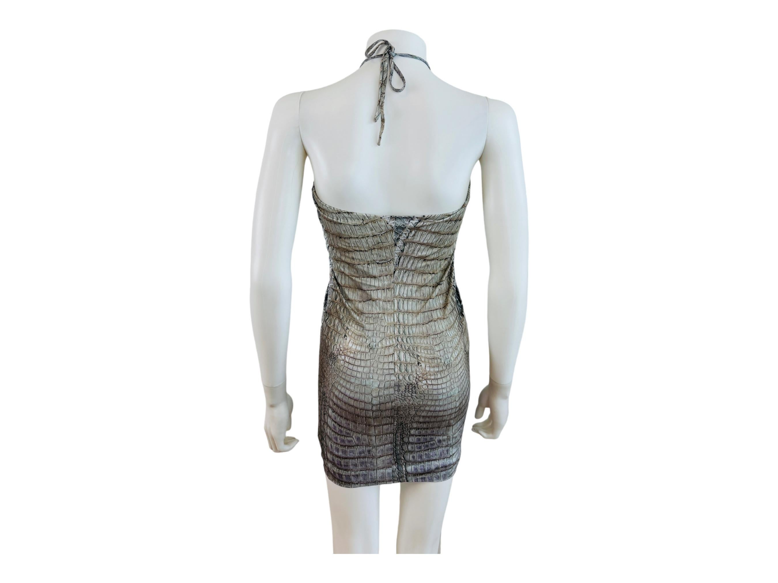 Vintage Y2k S/S 2011 Roberto Cavalli Crocodile Croc Reptile Animal Mini Dress For Sale 4