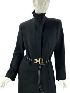 Vintage Y2K Tom Ford for Gucci 1999 Black Wool Cashmere Belted Coat Italian 44