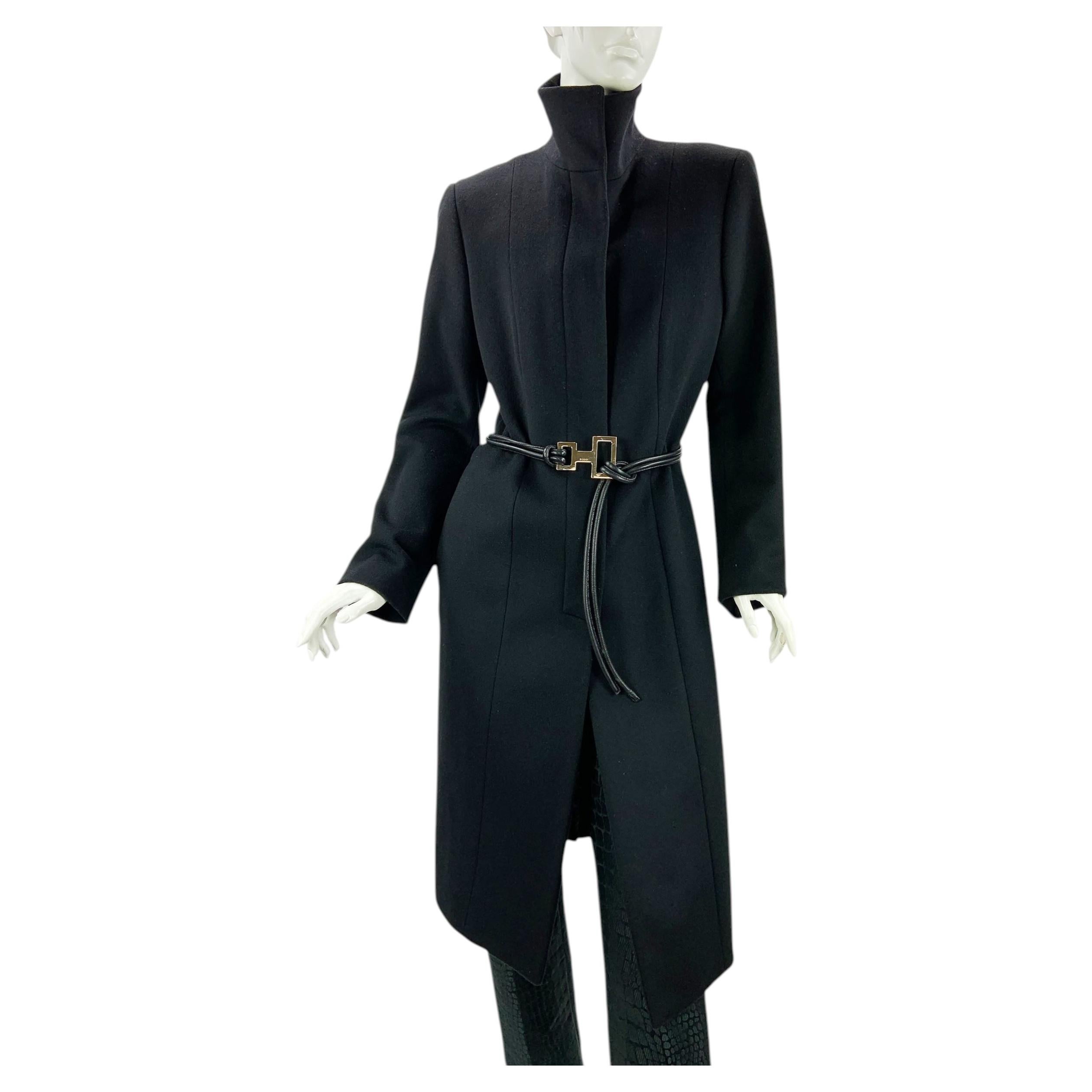 Vintage Y2K Tom Ford for Gucci 1999 Black Wool Cashmere Belted Coat Italian 44