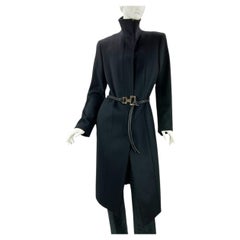 Vintage Y2K Tom Ford for Gucci 1999 Black Wool Cashmere Belted Coat Italian 44