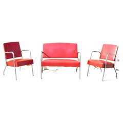 Retro Yale Tubular Steel Metal Loveseat and Pair Lounge Arm Chair, 3pc Set