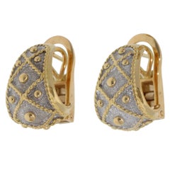 Vintage Yanes Drum Hoop Earrings in Yellow and White Gold