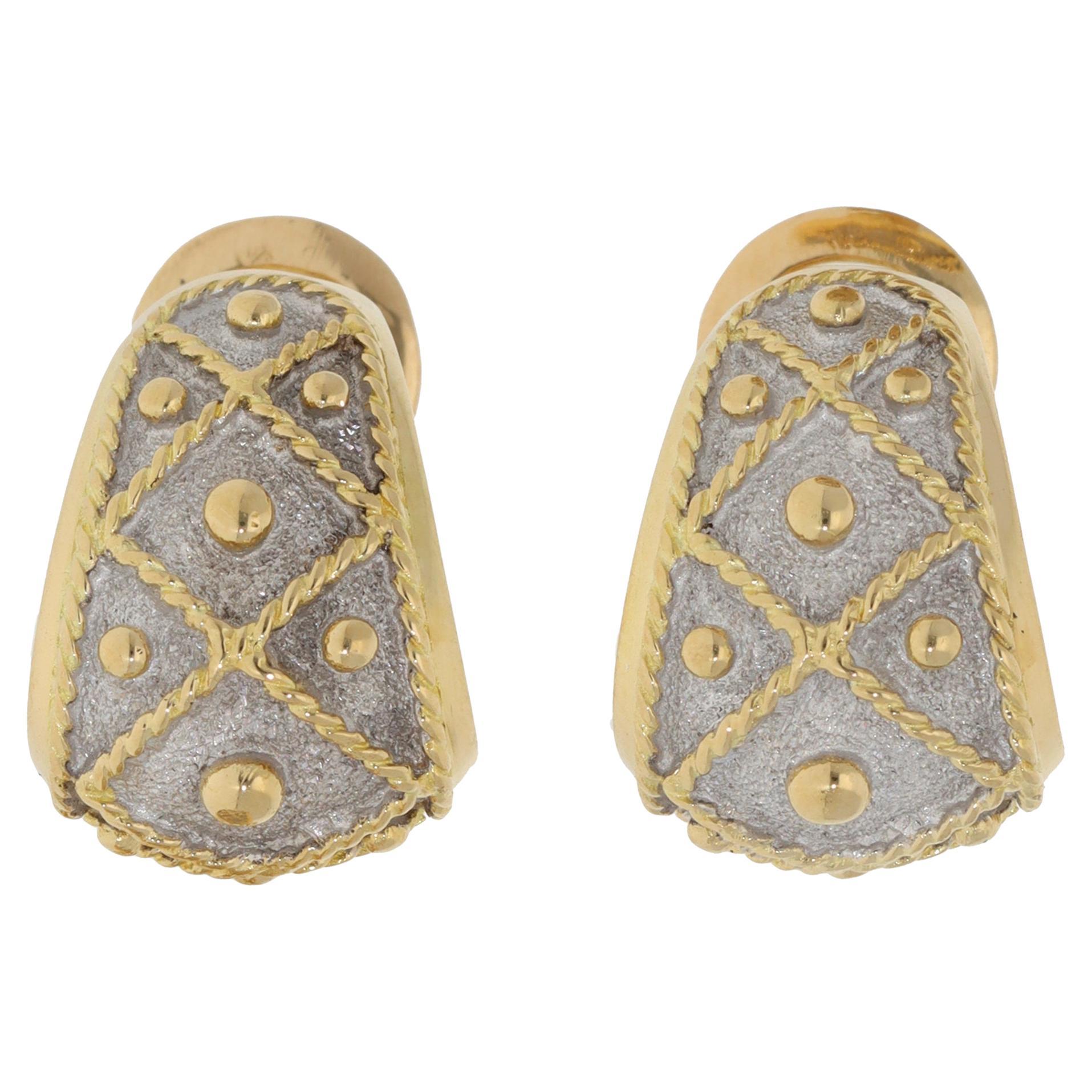 Vintage Yanes Trommelring-Ohrringe aus Gelb- und Weißgold im Angebot