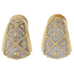 Pendientes de aro de tambor Vintage Yanes de oro amarillo y blanco