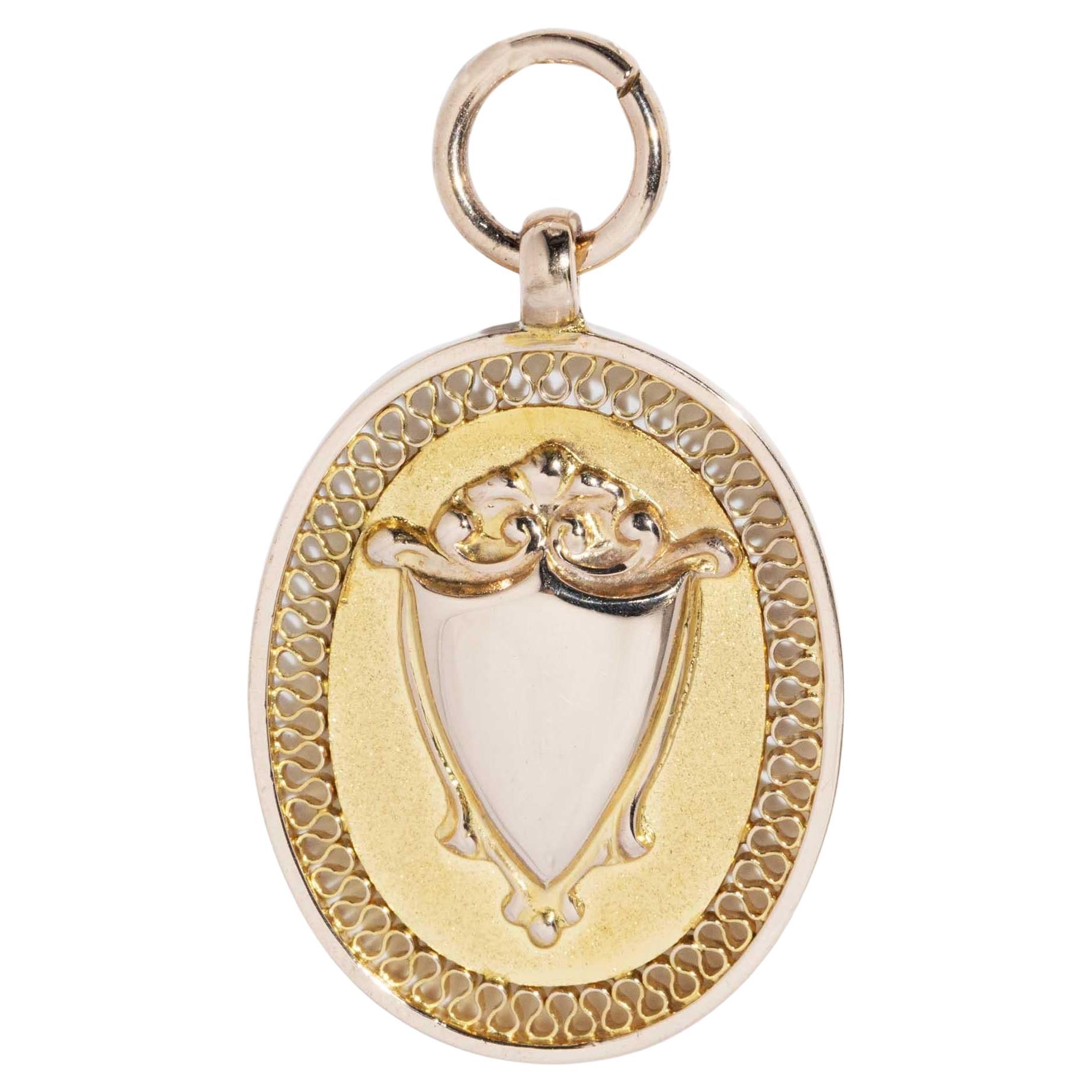 Vintage Jahr 1932 Oval Shield Award Anhänger 9 Karat Gelbgold