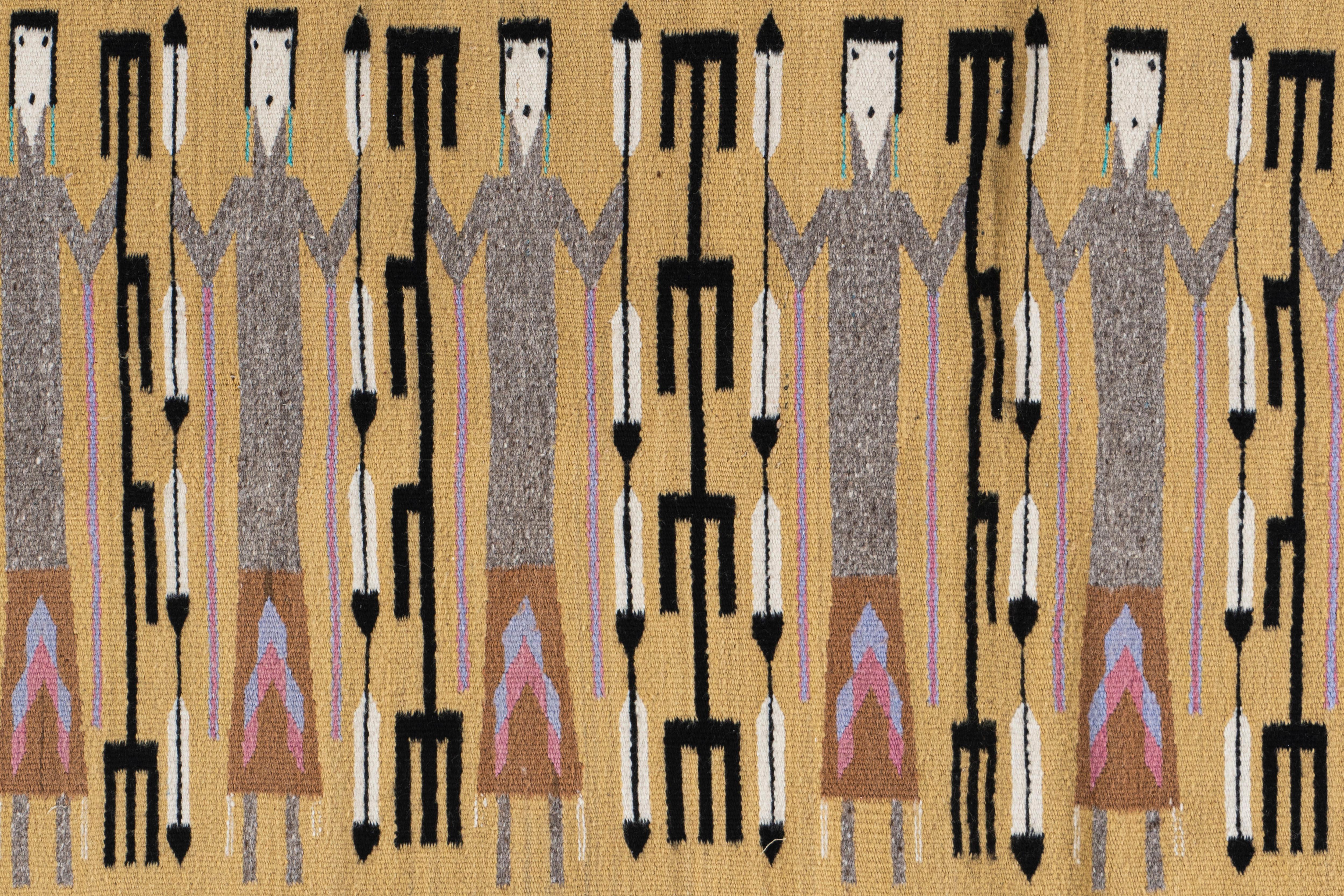 Nativo americano Vintage By 1950 Yei Navajo Tappeto in lana tessuto a mano 3' X 4'2 in vendita