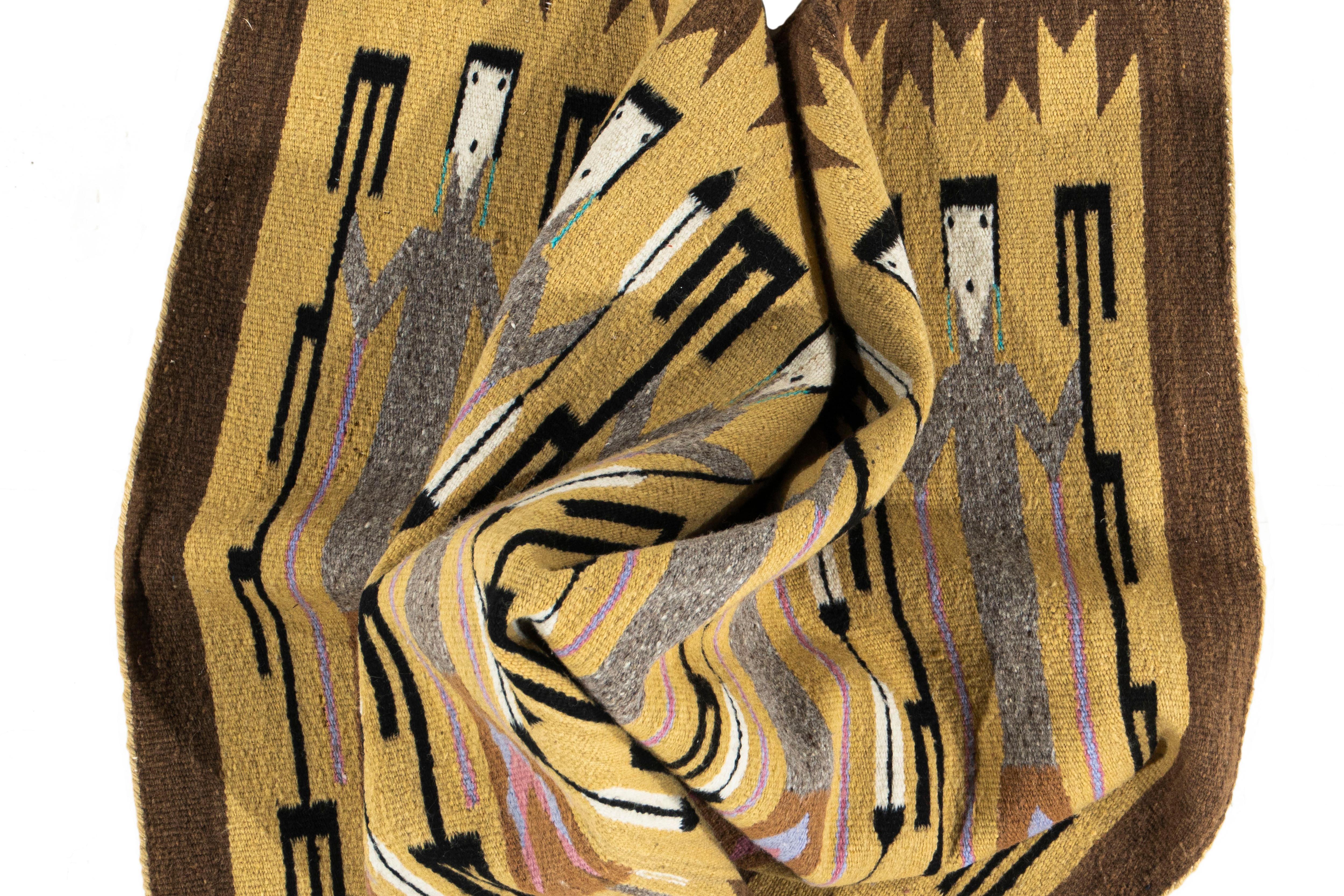 Americano Vintage By 1950 Yei Navajo Tappeto in lana tessuto a mano 3' X 4'2 in vendita
