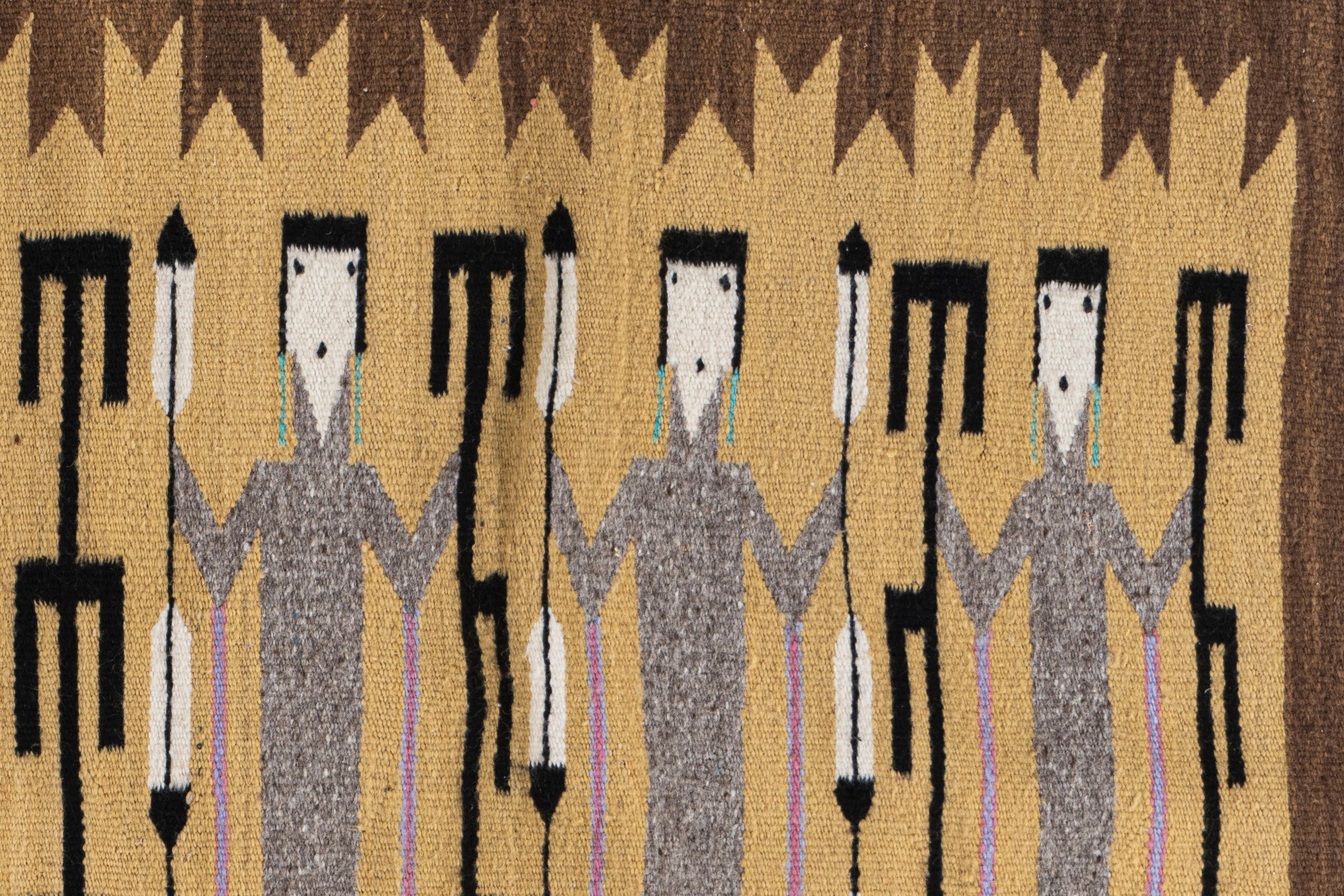 Vintage By 1950 Yei Navajo Tappeto in lana tessuto a mano 3' X 4'2 In condizioni buone in vendita a New York, NY