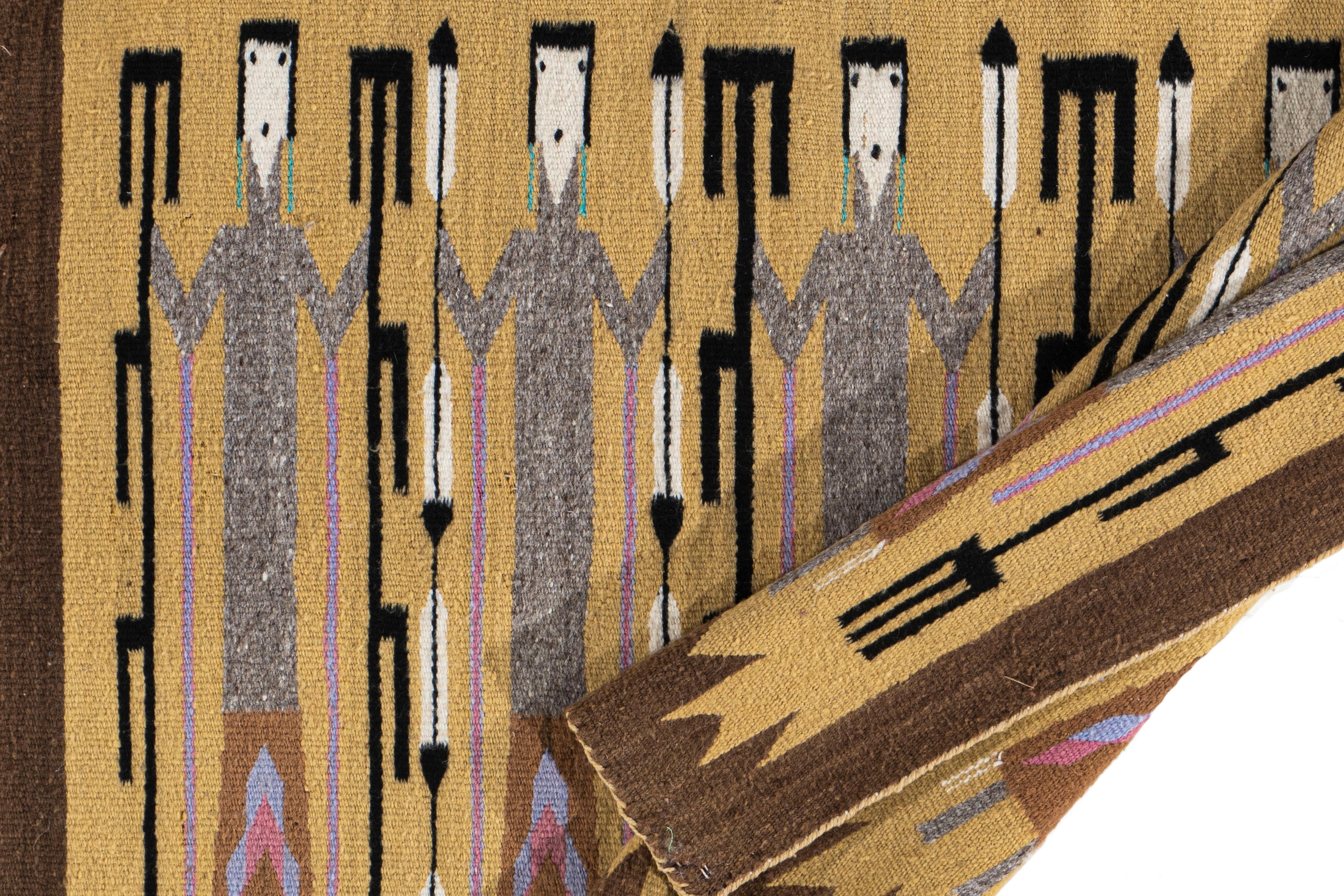 XX secolo Vintage By 1950 Yei Navajo Tappeto in lana tessuto a mano 3' X 4'2 in vendita