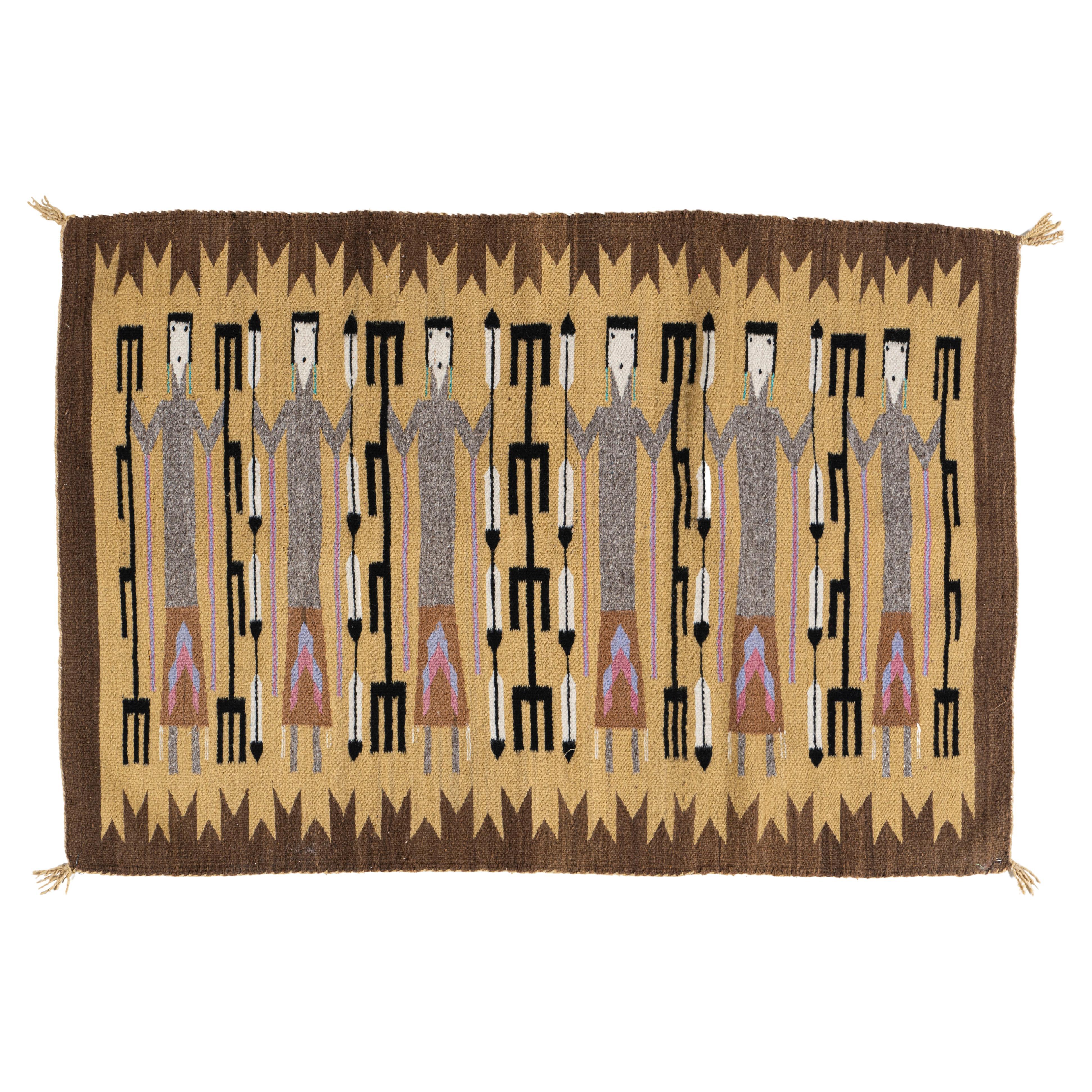 Vintage Circa 1950 Alfombra tejida a mano de lana Yei Navajo 3' X 4'2
