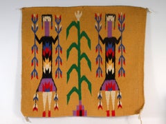 Vintage Yei Pictoral Navajo Wool Tapestry or Carpet Weaving with Corn People