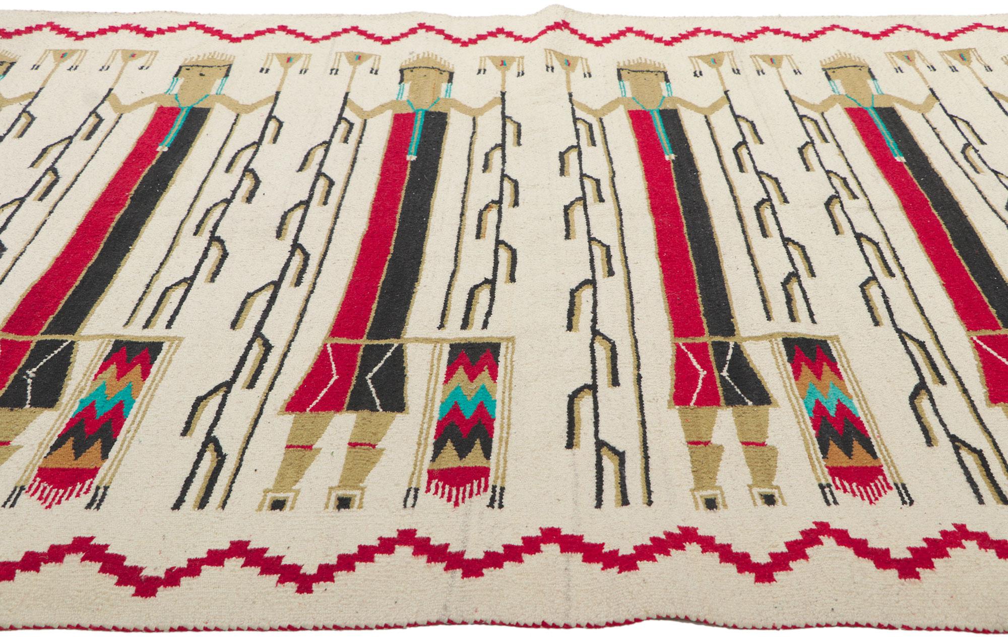 Yeibichai Navajo-Teppich im Vintage-Stil mit sechs weiblichen Yei-Teppichen, die Gebetsstab halten (amerikanisch) im Angebot