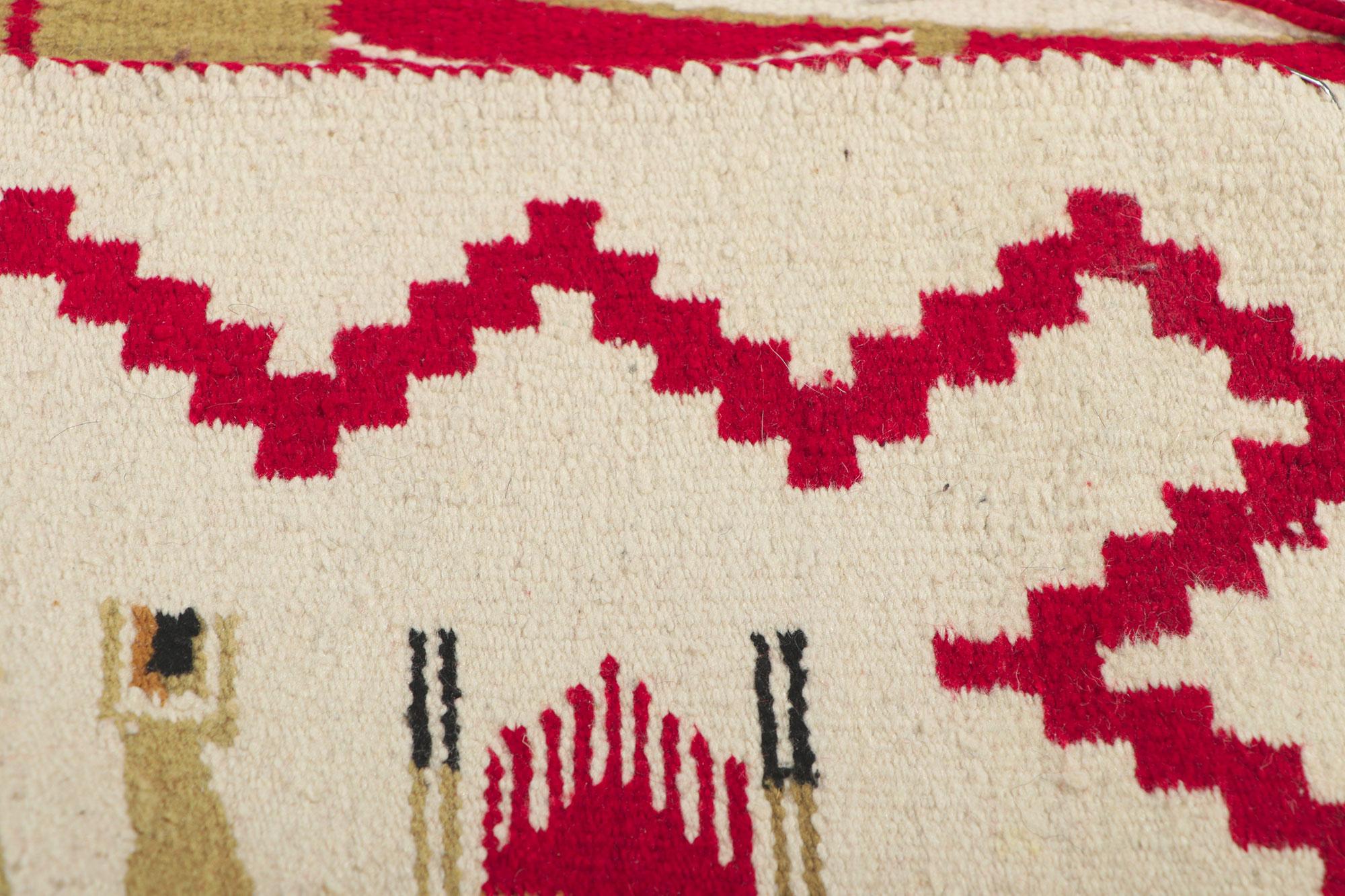 Yeibichai Navajo-Teppich im Vintage-Stil mit sechs weiblichen Yei-Teppichen, die Gebetsstab halten (Handgewebt) im Angebot