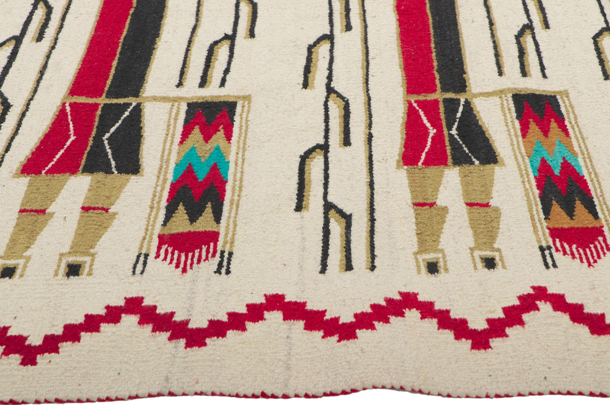 Yeibichai Navajo-Teppich im Vintage-Stil mit sechs weiblichen Yei-Teppichen, die Gebetsstab halten (20. Jahrhundert) im Angebot