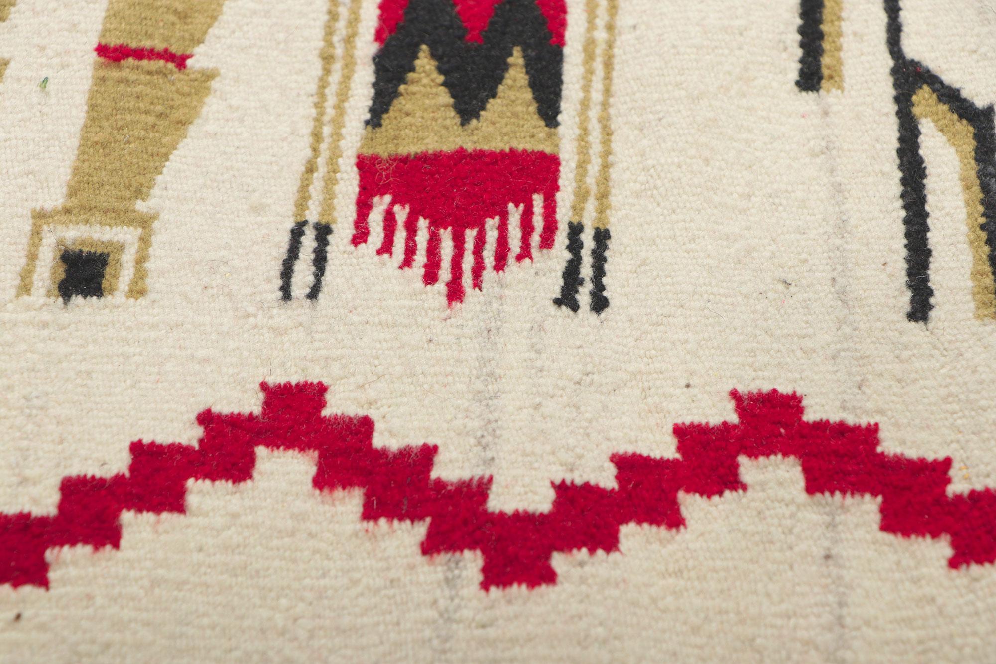 Yeibichai Navajo-Teppich im Vintage-Stil mit sechs weiblichen Yei-Teppichen, die Gebetsstab halten (Wolle) im Angebot