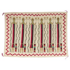 Vintage Yeibichai Navajo Rug with Six Female Yei Holding Prayer Staffs