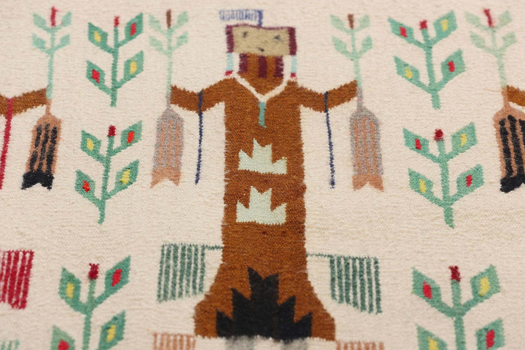 Hand-Woven Vintage Yeibichai-Inspired Pictorial Textile with Southwest Modern Style For Sale