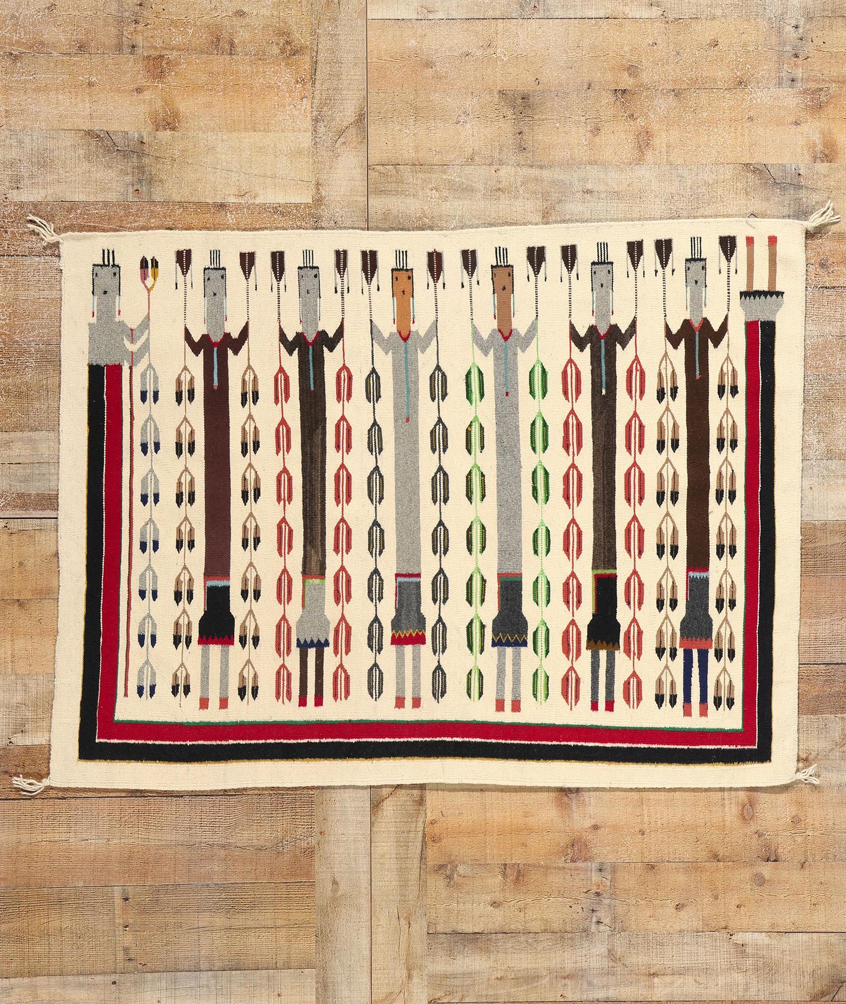 Lana Tappeto Navajo del 1940 in stile Yei Bi Chei con stile moderno del sud-ovest in vendita