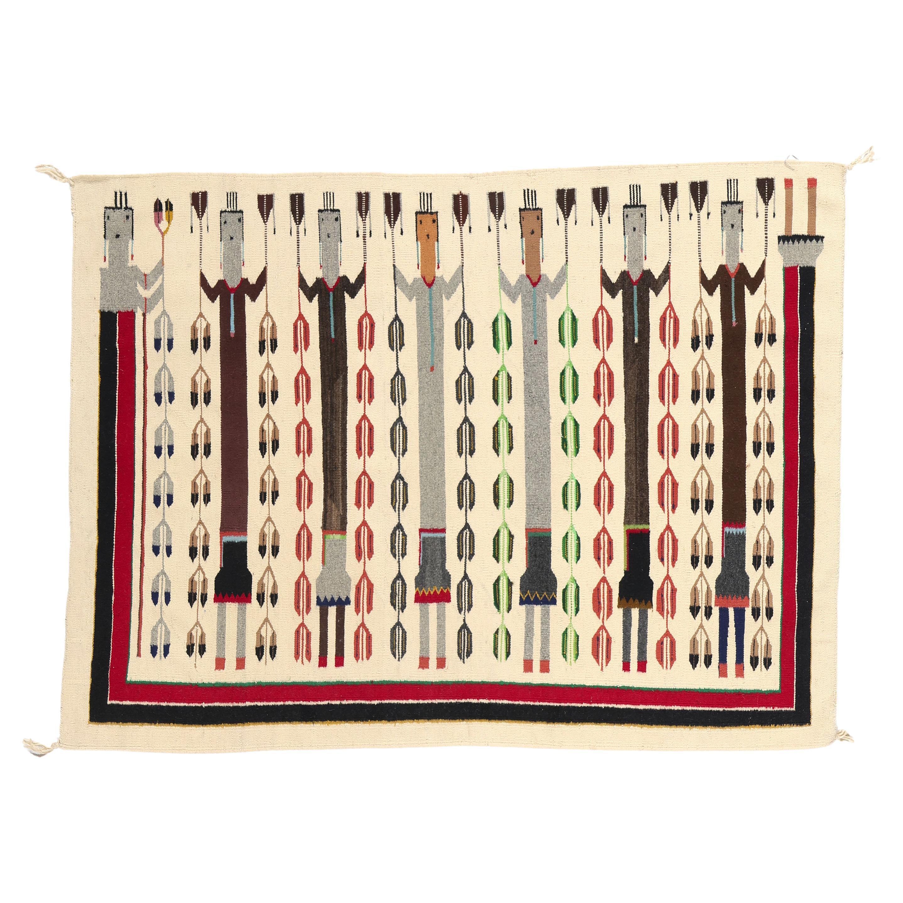 Alfombra de estilo navajo de 1940 Textil Yei Bi Chei de estilo suroeste moderno
