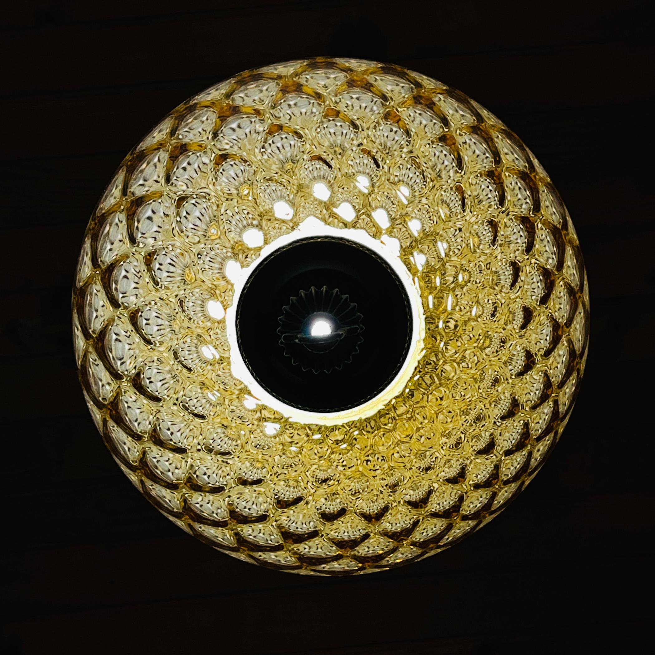 Vintage yelllow murano sphere ball pendant lamp Italy 1970s For Sale 3