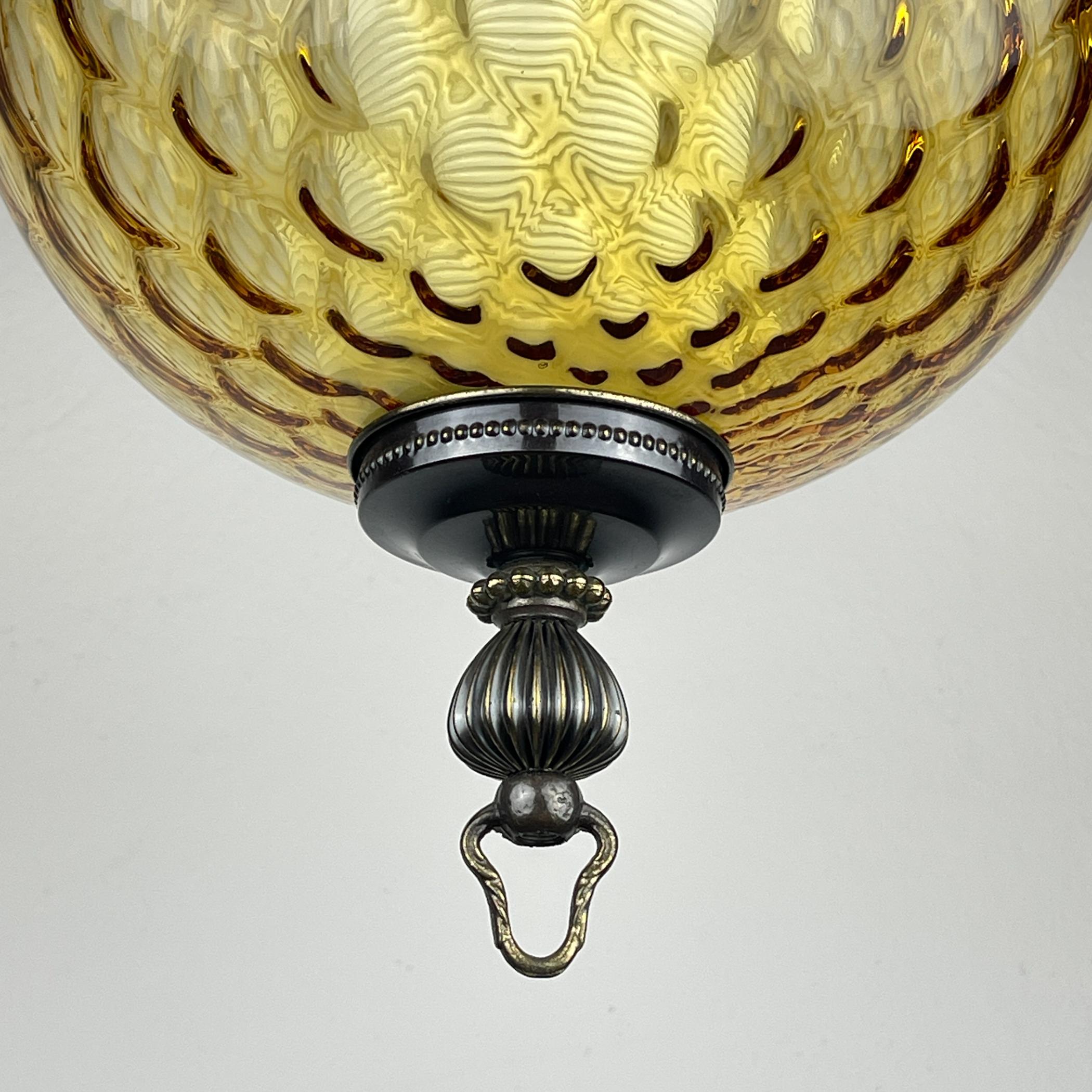 Vintage yelllow murano sphere ball pendant lamp Italy 1970s For Sale 9