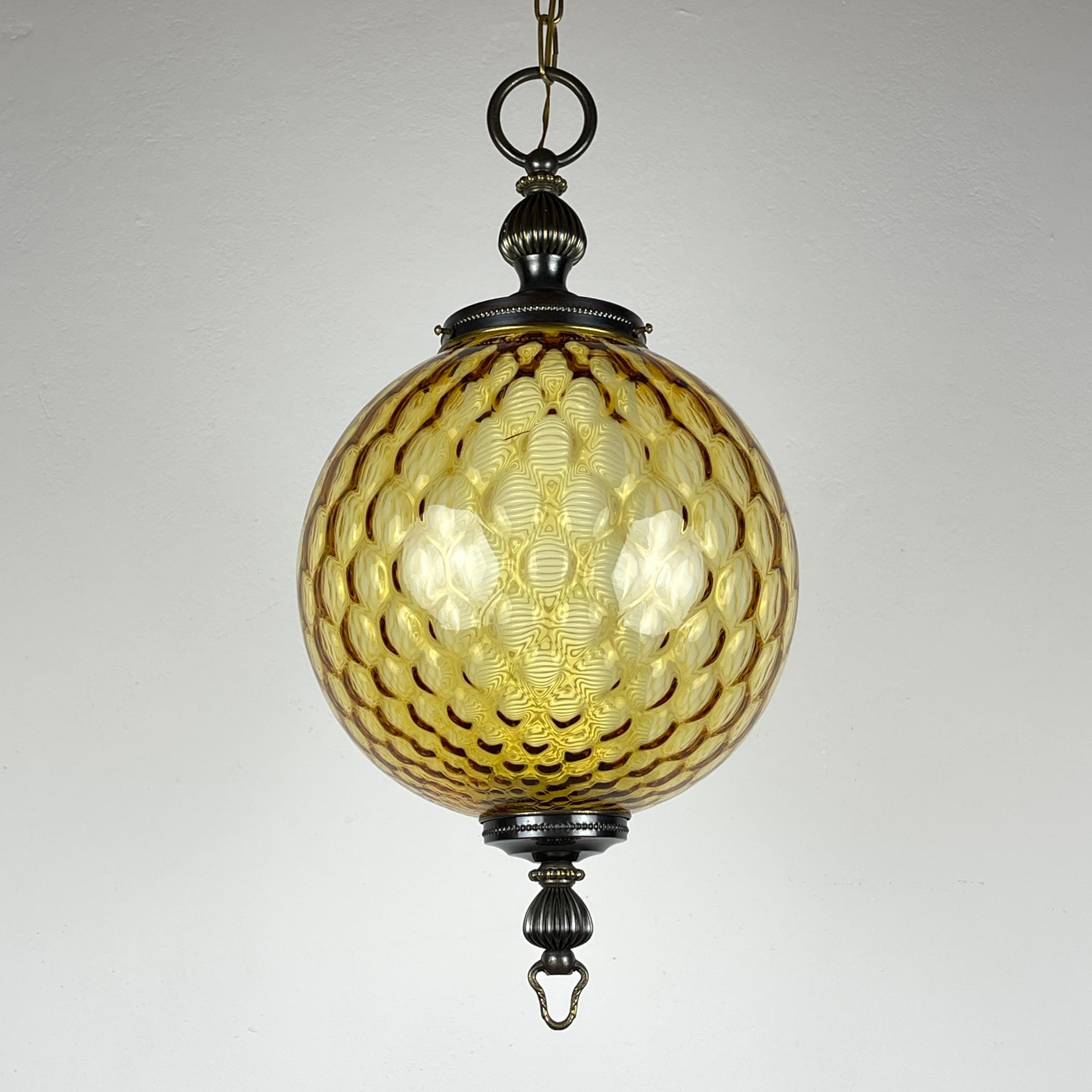 Vintage yelllow murano sphere ball pendant lamp Italy 1970s For Sale 10