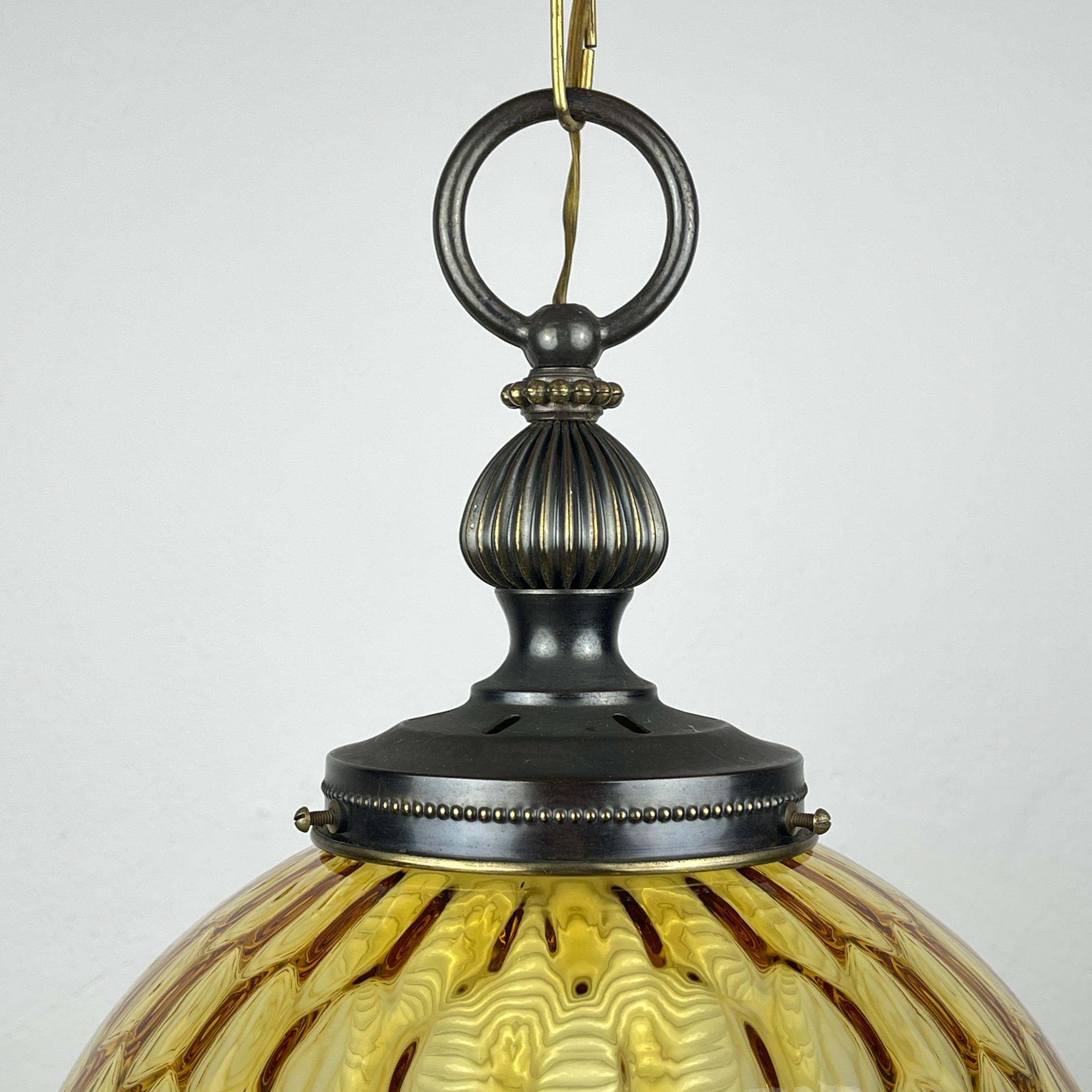 20th Century Vintage yelllow murano sphere ball pendant lamp Italy 1970s For Sale