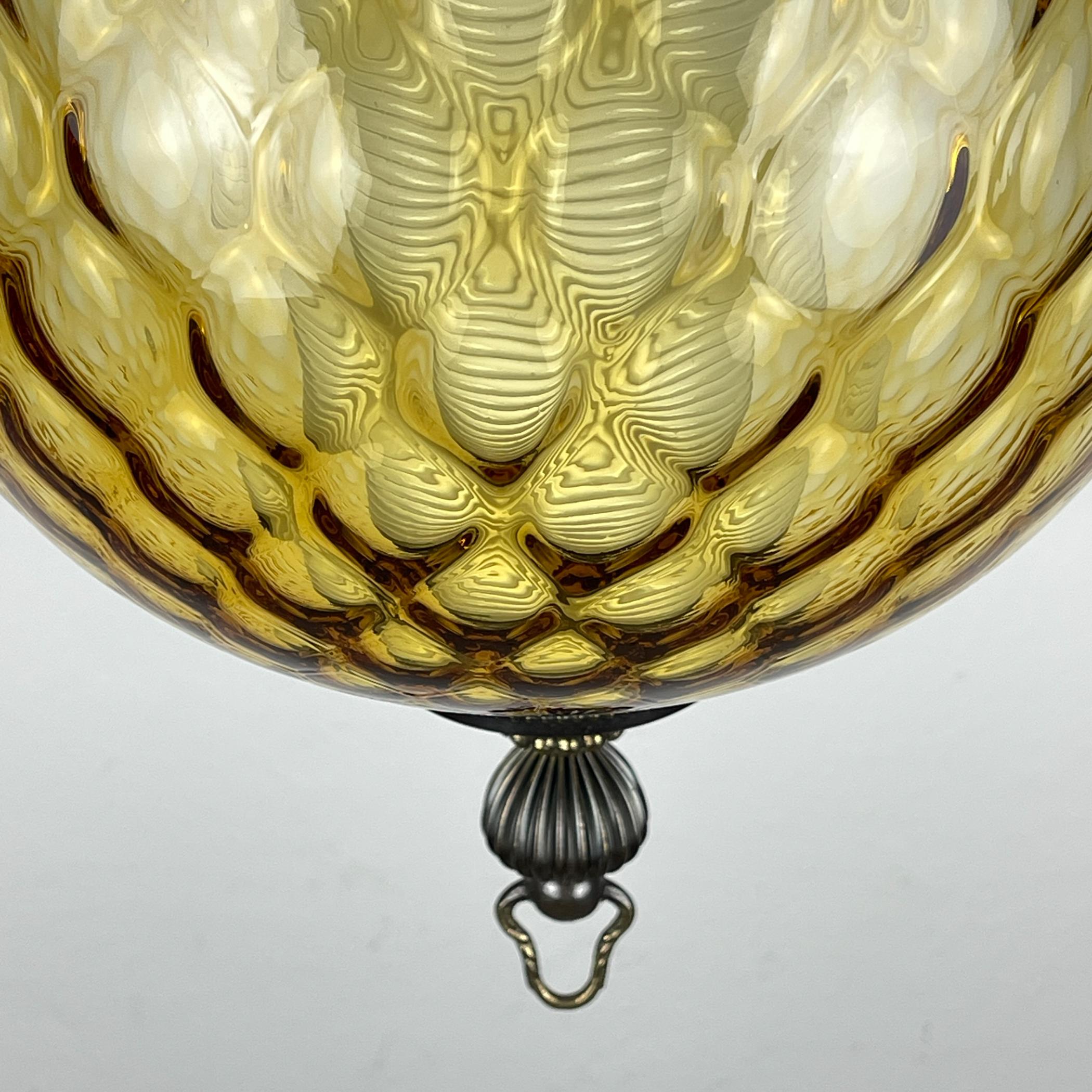 Murano Glass Vintage yelllow murano sphere ball pendant lamp Italy 1970s For Sale