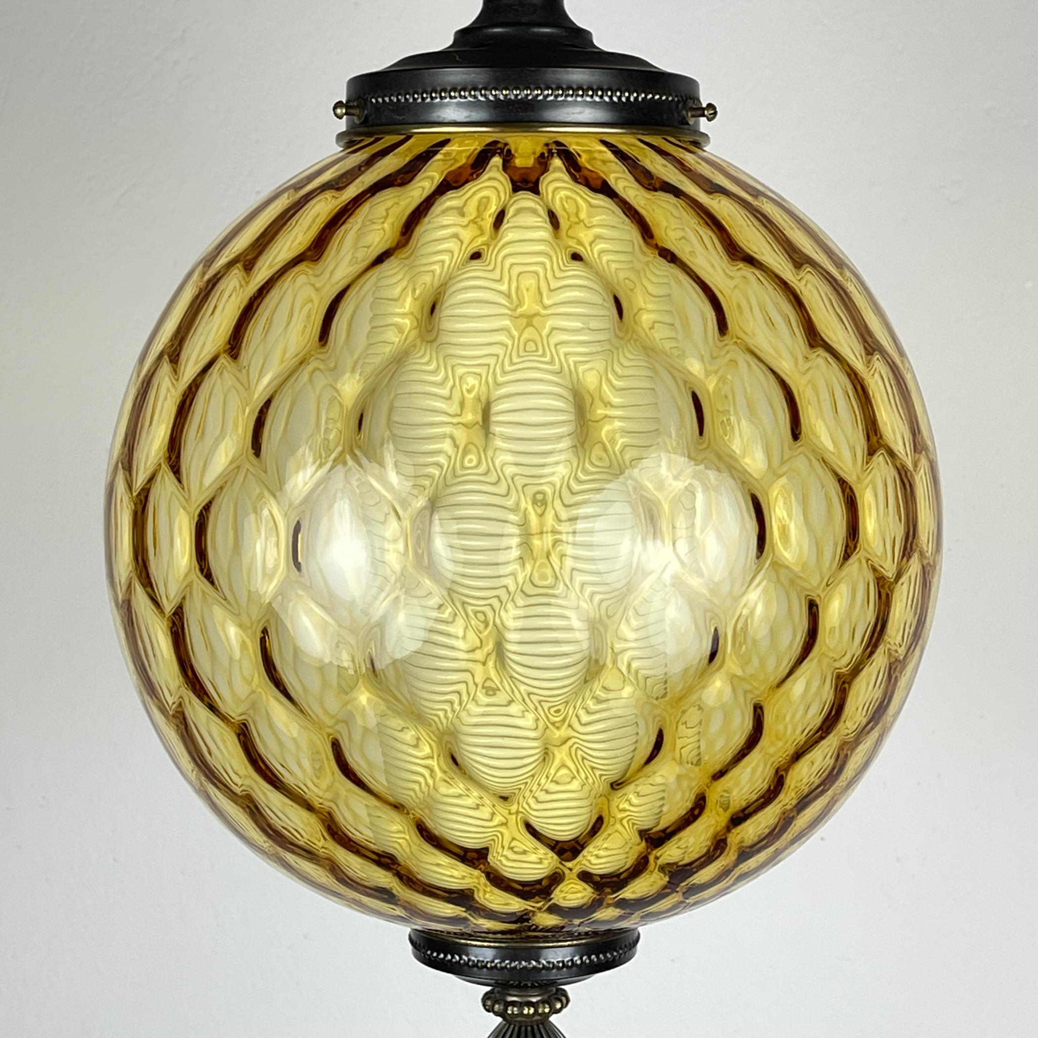 Vintage yelllow murano sphere ball pendant lamp Italy 1970s For Sale 1