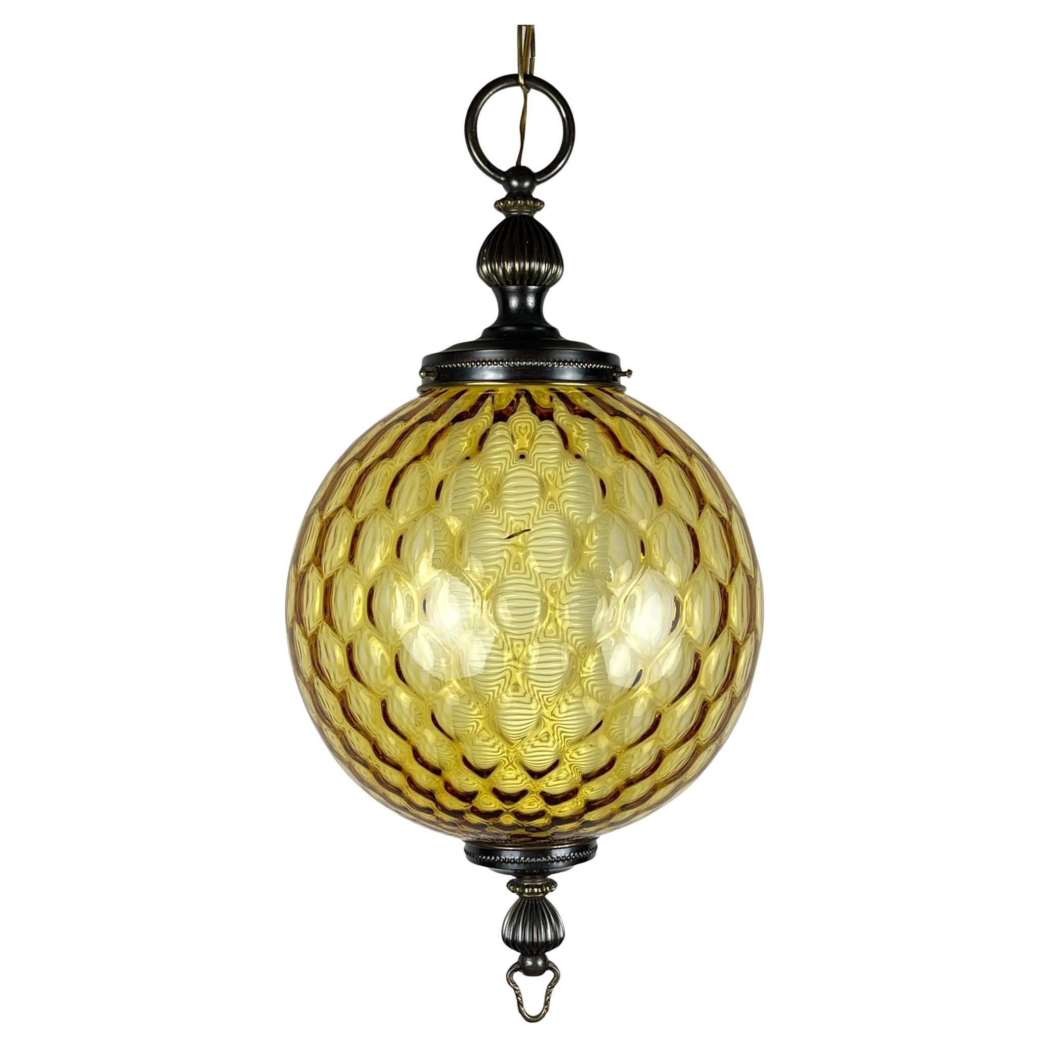 Vintage yelllow murano sphere ball pendant lamp Italy 1970s For Sale