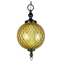 Vintage yelllow murano sphere ball pendant lamp Italy 1970s
