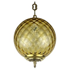 Vintage yelllow murano sphere ball pendant lamp Italy 1970s