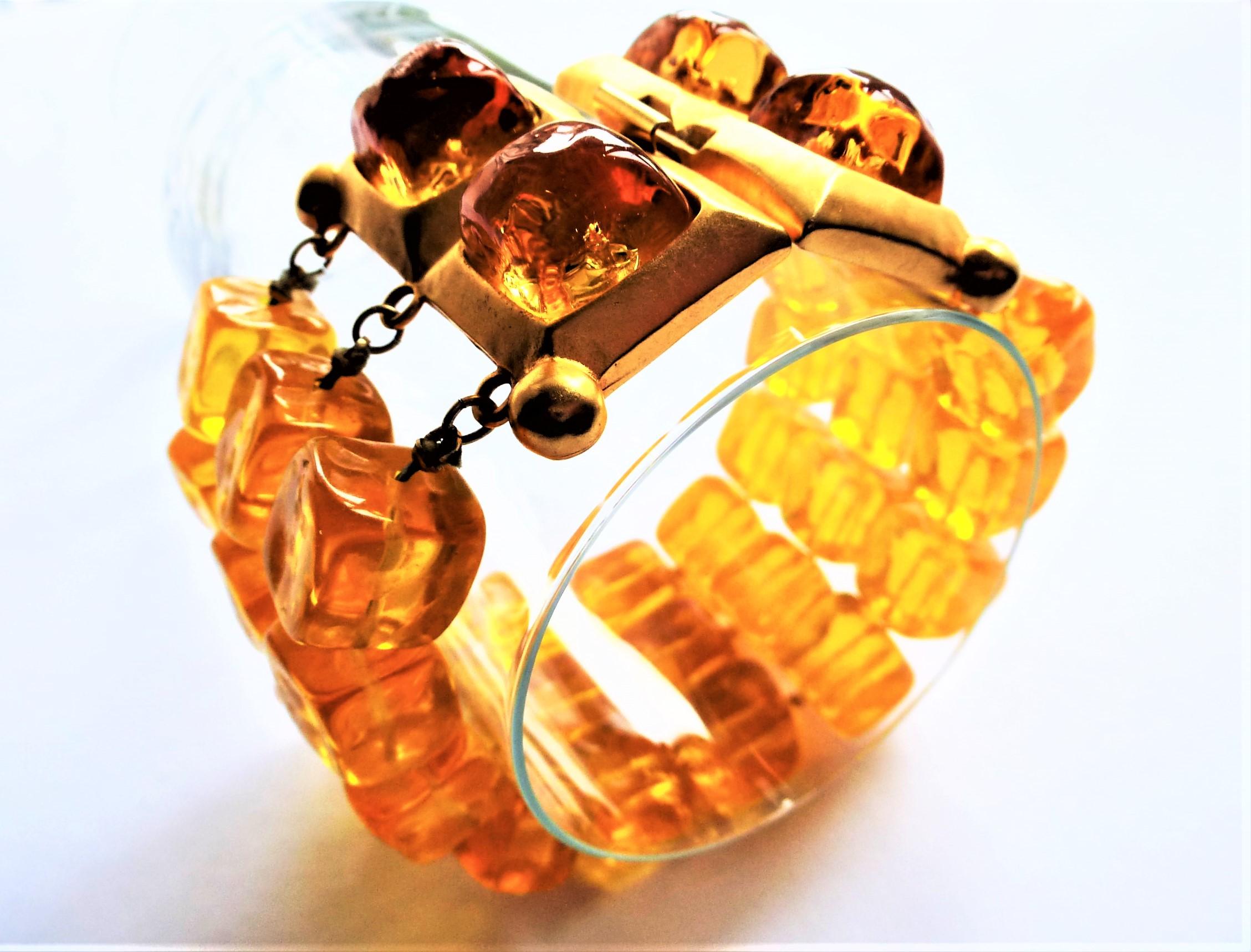 Vintage yellow 3-row bracelet signed Karl Lagerfeld, Lucit 1980s France  2