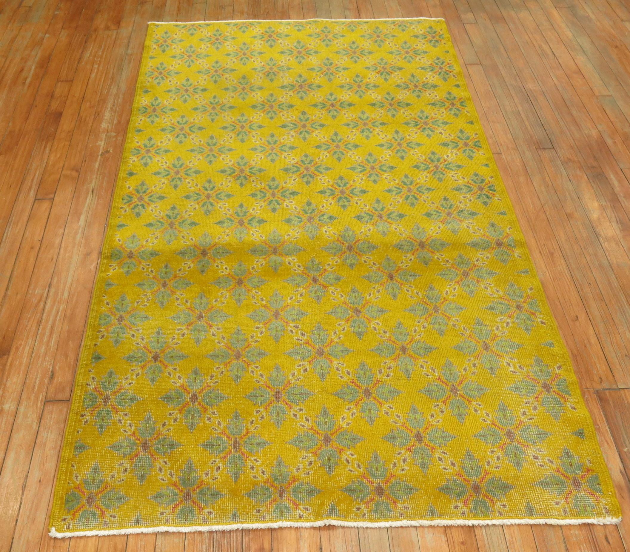 20th Century Vintage Yellow Anatolian Rug For Sale