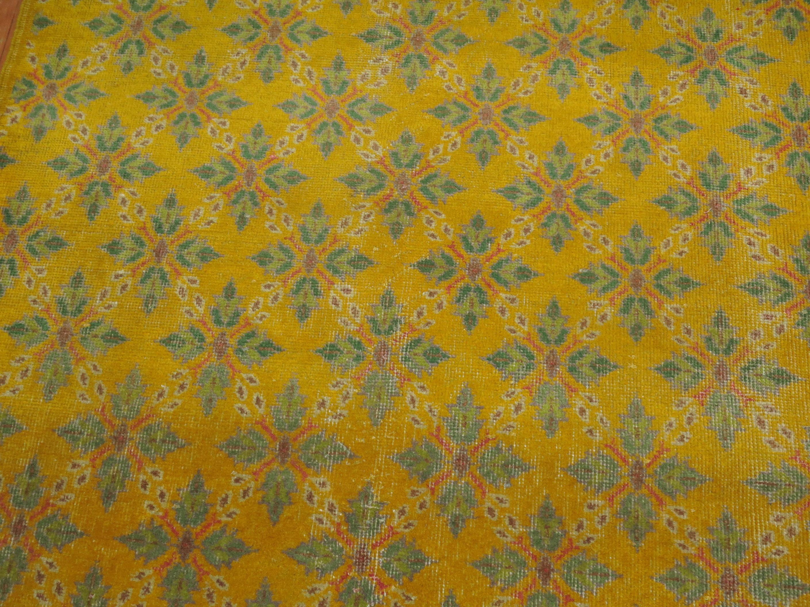 Wool Vintage Yellow Anatolian Rug For Sale