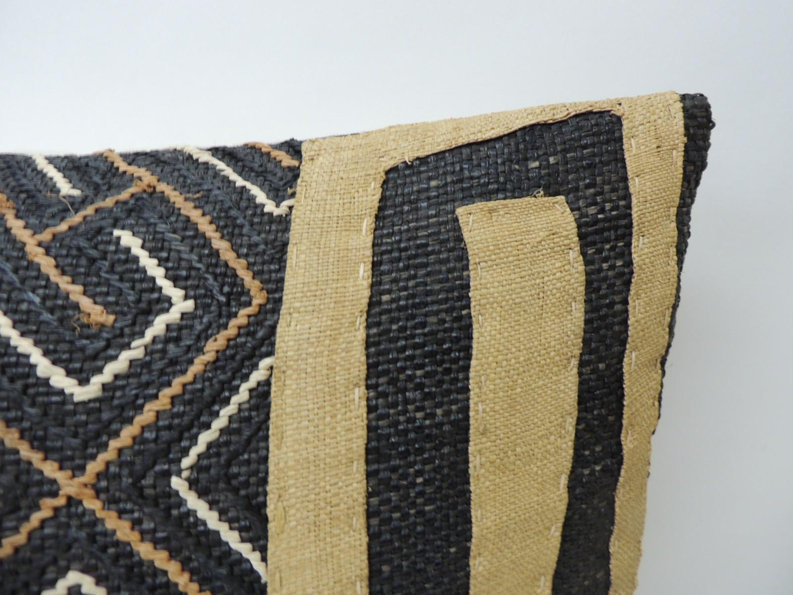 Tribal Vintage Yellow and Black African Kuba Embroidered Decorative Bolster Pillow