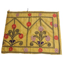 Vintage Yellow and Black Embroidery Suzani Textile Panel
