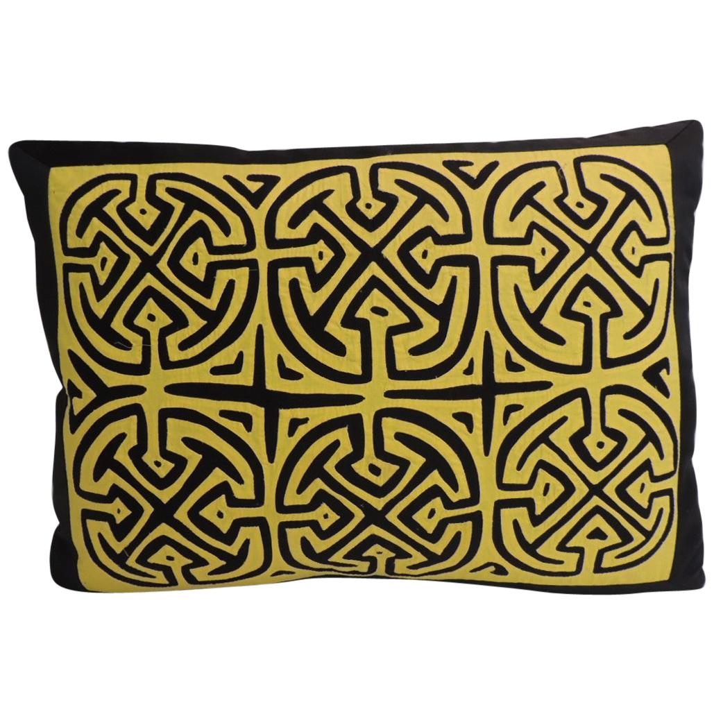 Vintage Yellow and Black Graphic Mola Decorative Pillow