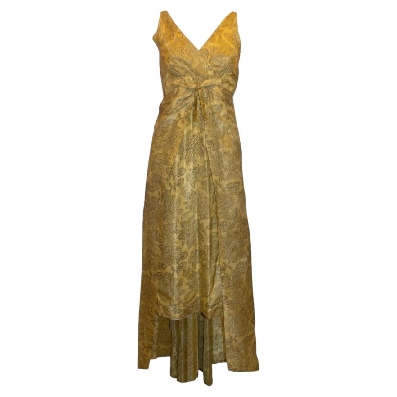 Vintage Yellow and Black Silk Cocktail Dress with Train