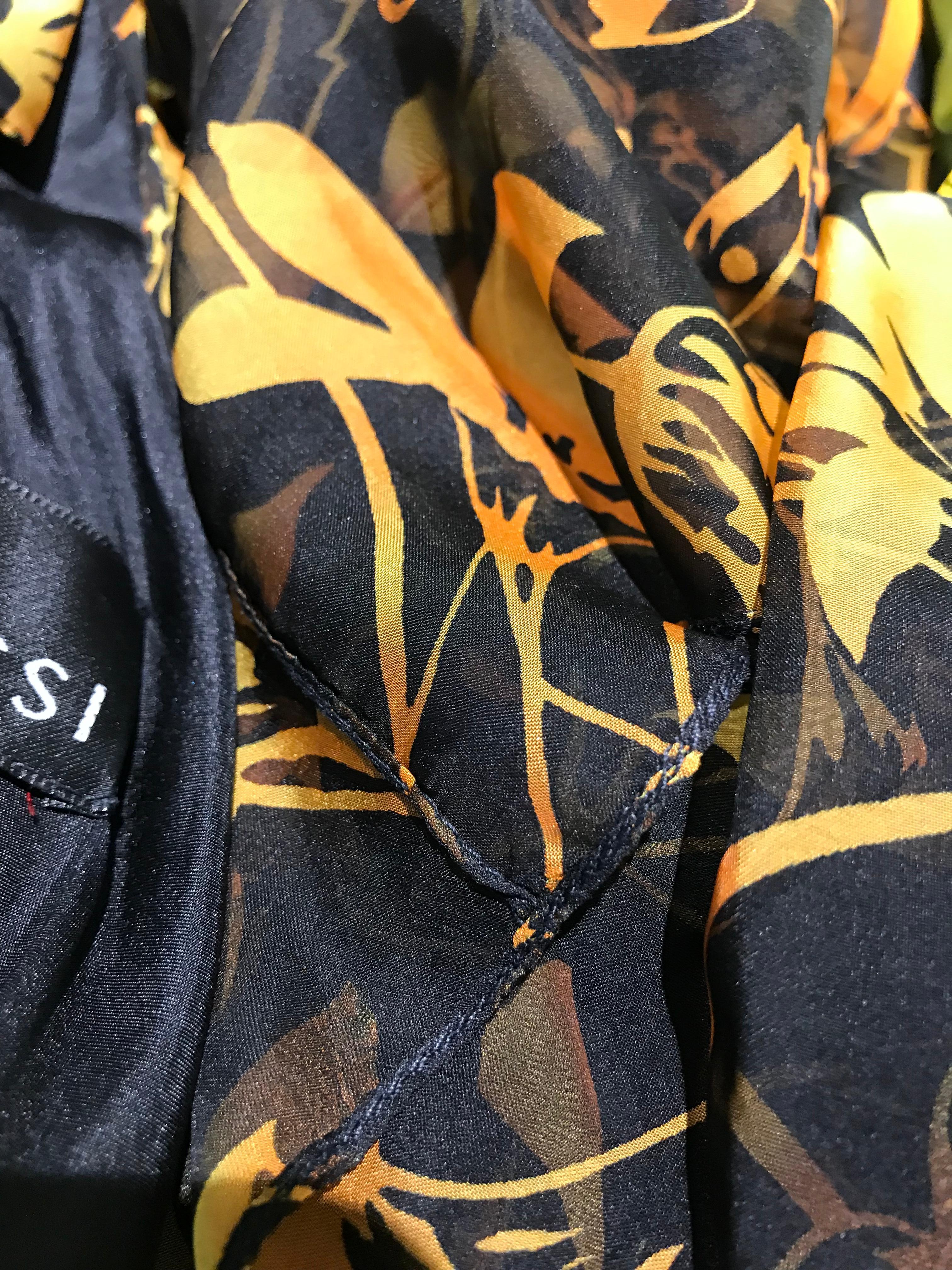Vintage Yellow and Black Silk Floral Print Dress with Shawl by Pilar Rossi 6
