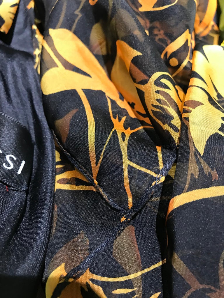 Vintage Yellow and Black Silk Floral Print Dress with Shawl by Pilar Rossi For Sale 9