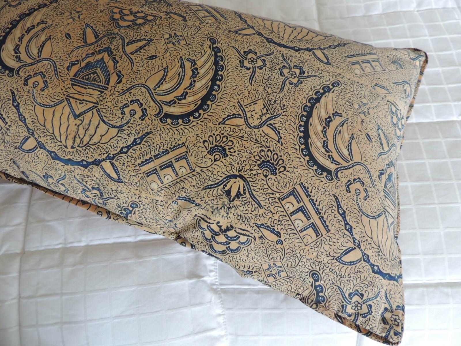 Moorish Vintage Yellow and Blue Hand-Blocked Batik Long Bolster Decorative Pillow
