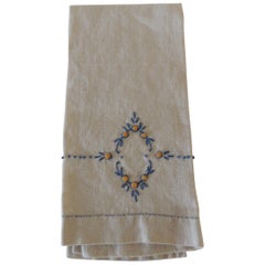 Vintage Yellow and Blue Linen Embroidered Guest Bathroom Hand Towel